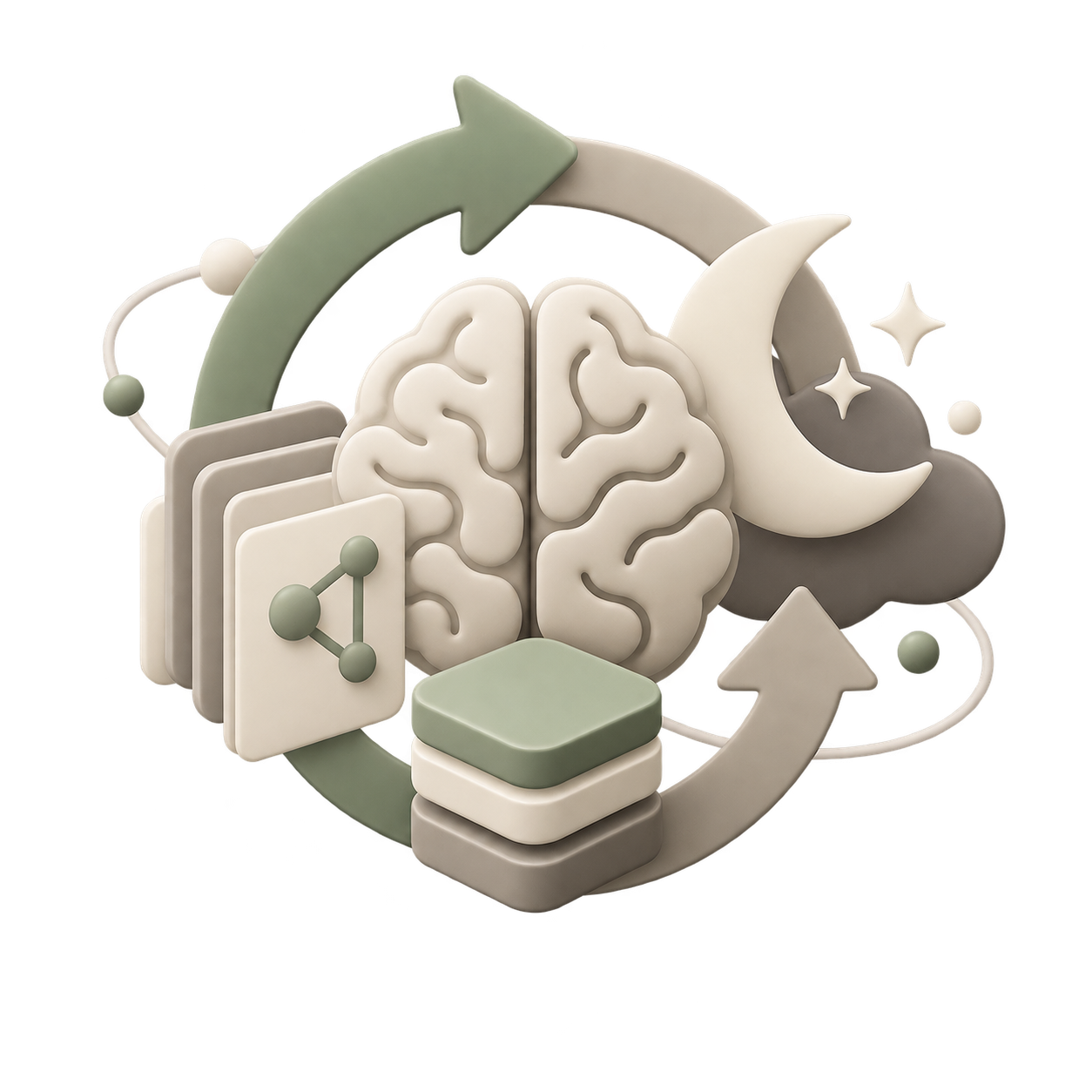 Brain, memory, cache and dreaming connected in a learning loop